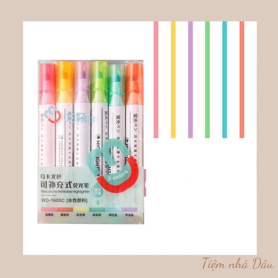 Bút dạ quang 6 màu highlight pastel