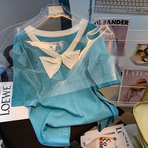 Áo Thun Dệt Kim Tay Ngắn Cổ Chữ V Thiết Kế Mới Thời Trang Mùa Hè Cho Nữ