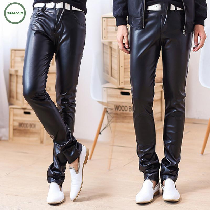 Pants Party Stretch Bottoms Wetlook Motorcycle Casual Straight Trousers