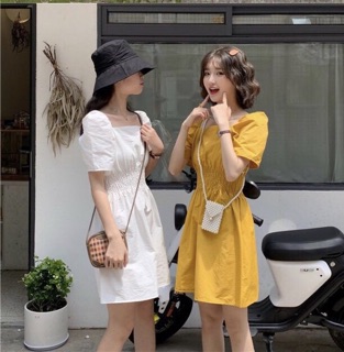 ĐẦM NHÚNG EO CỔ VUÔNG_ĐẦM KIỂU NHÚNG EO