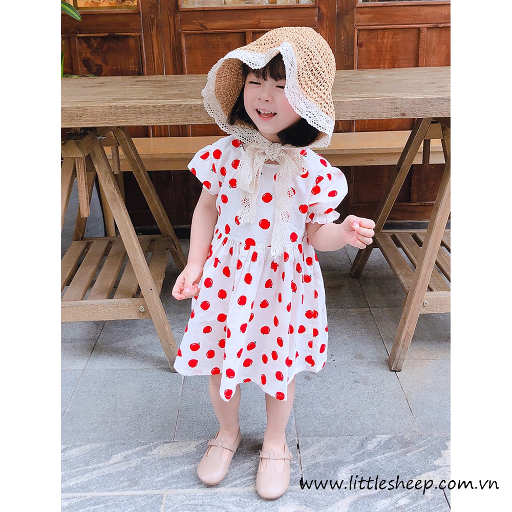 Đầm xòe họa tiết quả táo màu trắng