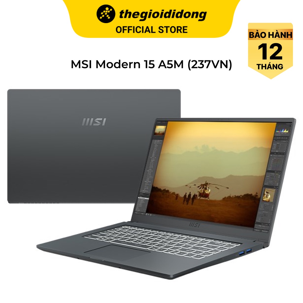 Laptop MSI Modern 15 A5M R7 5700U/8GB/512GB/15.6"F/Túi/Chuột/Win11/(237VN)/Xám - Hàng chính hãng