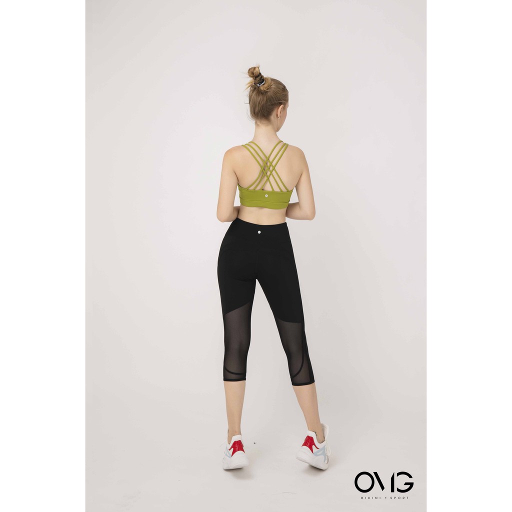Áo tập Nữ OMG Sport kiểu bra phối lưới đan chéo dây- màu Xanh lá - BG087_GN