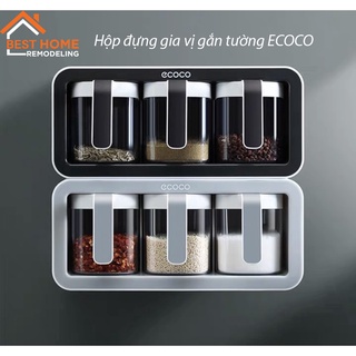 Bộ Đựng Gia Vị Gắn Tường ECOCO - Kèm Thìa - Loại 2 Ngăn & 3 Ngăn - Thiết Kế Thông Minh, Sang Trọng - Giao Màu Ngẫu Nhiên