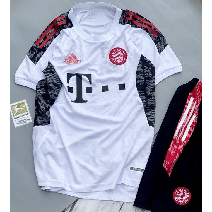Set bộ quần áo bóng đá vải gai thái câu lạc bộ bayern áo trắng quần đen 2021 2022