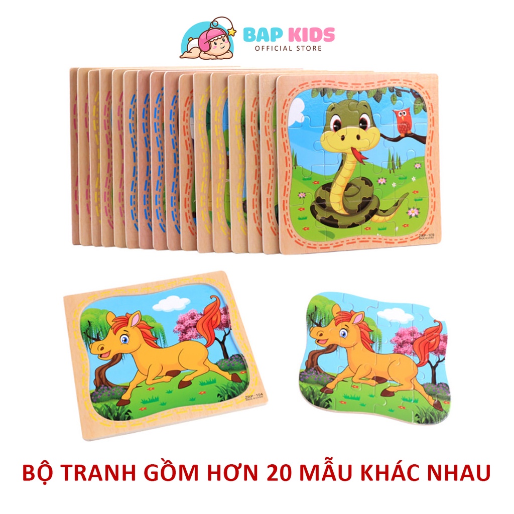 Đồ Chơi Ghép Tranh 16 Mảnh Bằng Gỗ 15x15cm Cho Bé Lắp Ráp Tranh Nhiều Chủ Đề