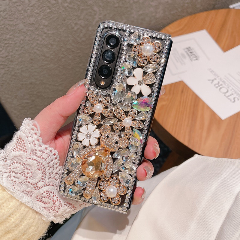 Luxuy Ốp Điện Thoại Hình Gấu Đính Đá Cho samsung galaxy z fold 5 4 3 2 5g