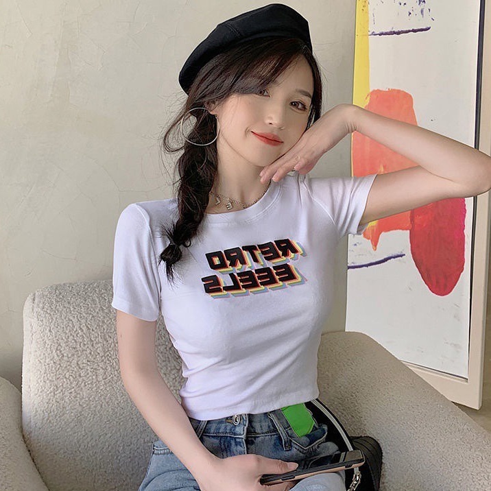 Áo thun ZHELIHANGFEI ngắn tay dáng ôm in họa tiết cá tính quyến rũ