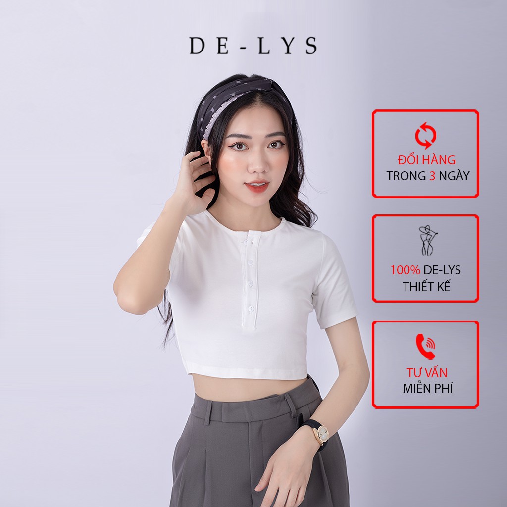 Áo croptop nữ ôm body cổ tròn Delys áo croptop tay ngắn thiết kế cúc dọc