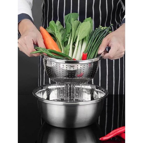 Bộ thau rổ inox nhà bếp 5 món bằng inox đủ size từ 18 - 26 cm tiện dụng