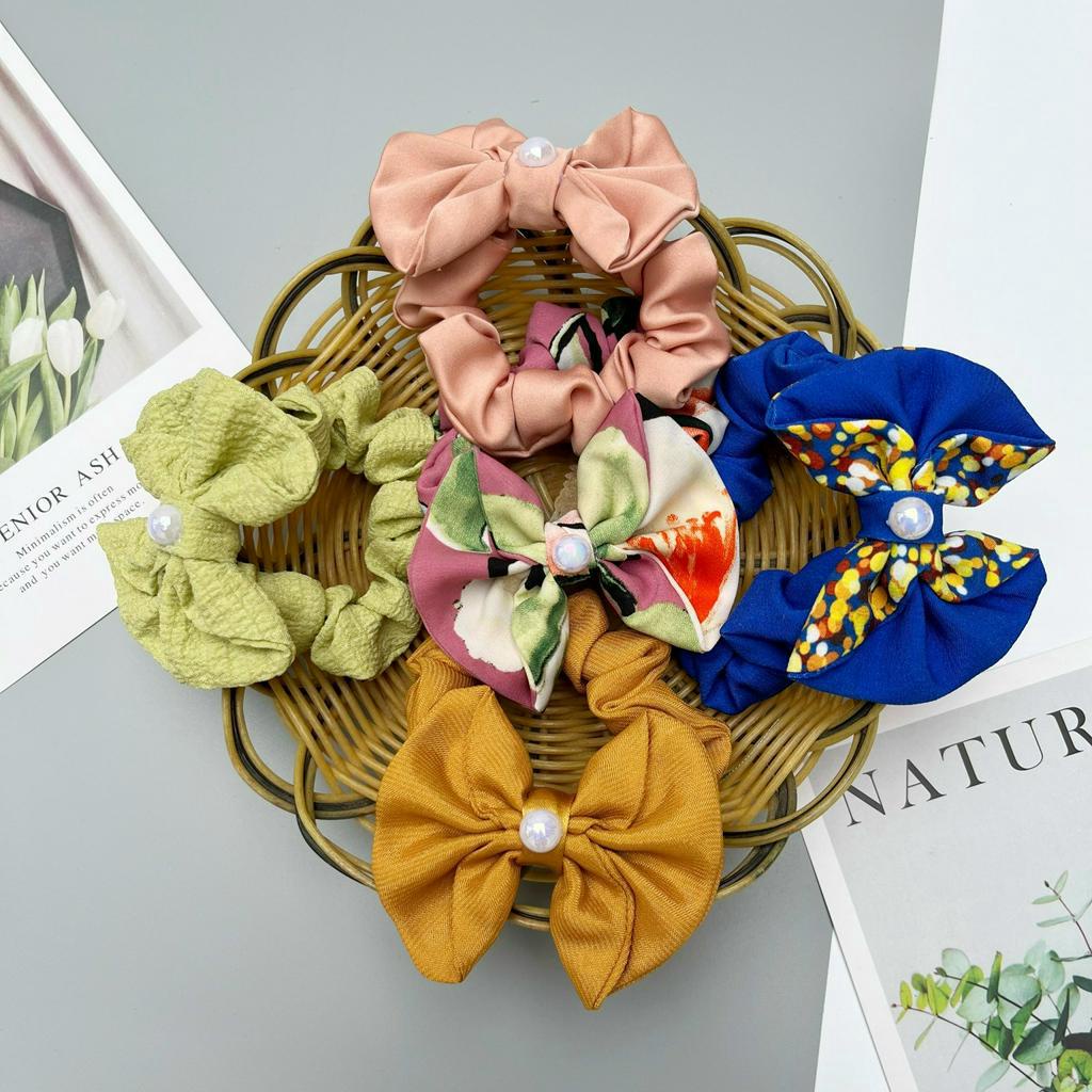 Cột tóc, buộc tóc Scrunchies phối nơ phong cách Hàn Quốc xinh xắn SHOP5SAO