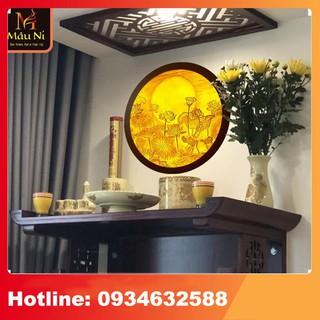 ĐÈN THỜ Tranh trúc chỉ in MÂU NI 198, Tròn 41cm, 51cm, 61cm - bắt vít cắm điện là dùng (ttượng Phật)