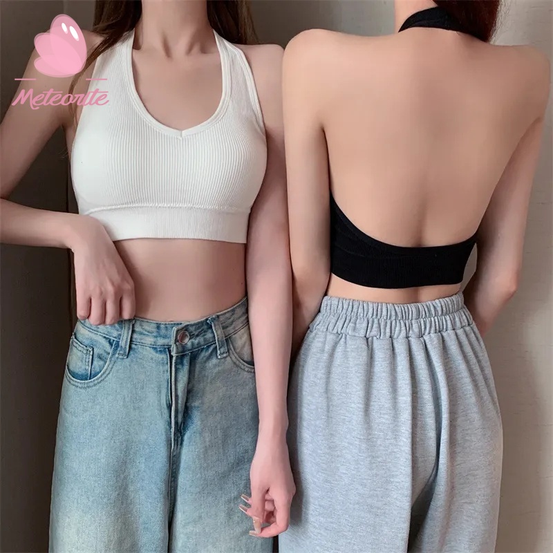 Áo Croptop Cổ Yếm Chữ U Hở Lưng Phong Cách Âu Mỹ Quyến Rũ