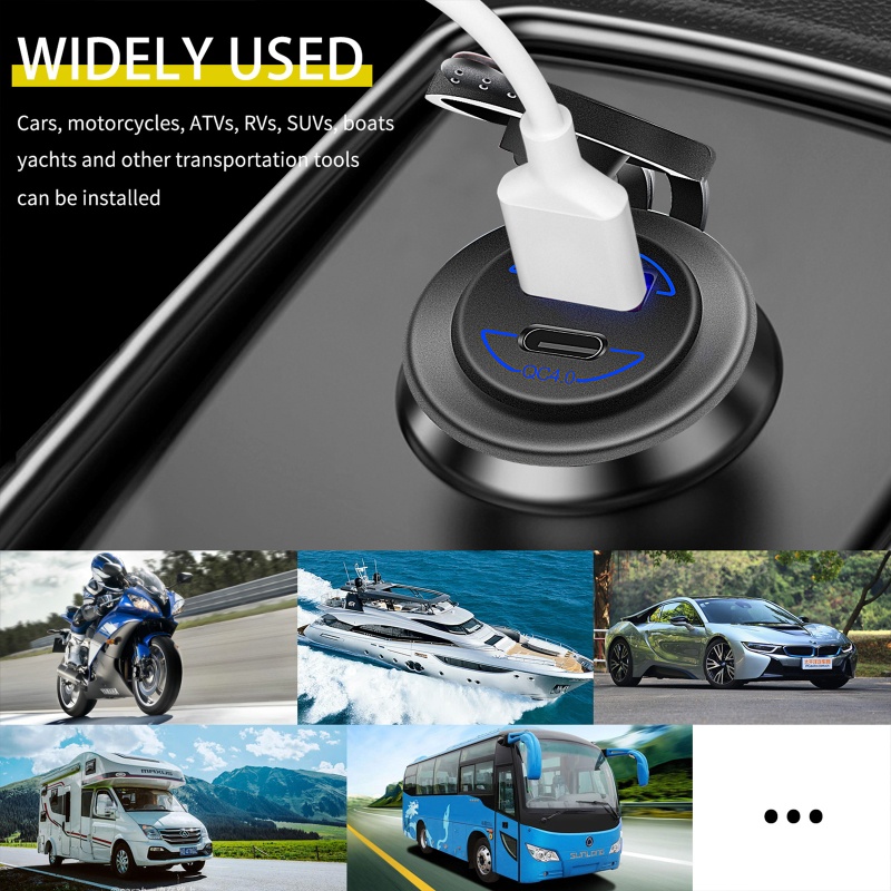 Củ Sạc Nhanh 4 0 12V 24V DC Chất Liệu ABS Cổng USB Dùng Trong Xe Hơi