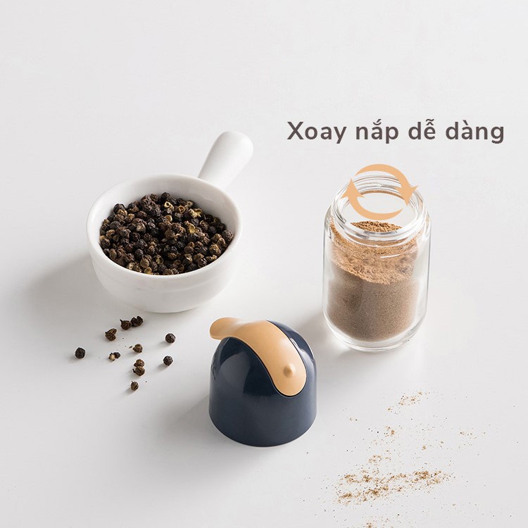 Lọ đựng gia vị hủ đựng tiêu muối chống ẩm thủy tinh nắp bật tự động