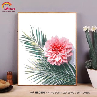 Tranh tự vẽ tự tô màu theo số sơn dầu số hóa lá cây xanh hoa tươi đơn giản phong cách Bắc Âu HL0956- HaLa Store