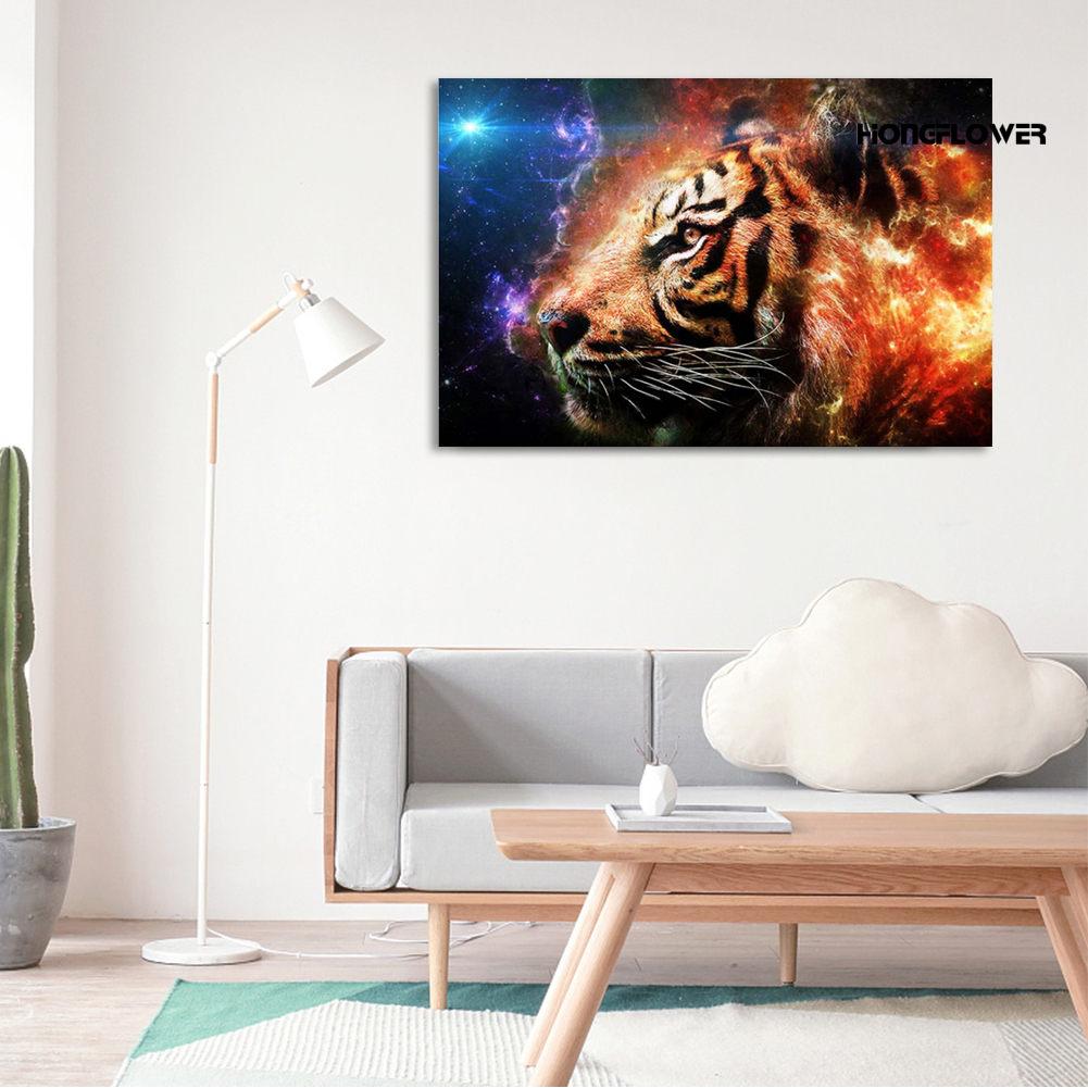 Tranh Thêu Chữ Thập Đính Đá Tròn Hình Hổ 30x40cm Trang Trí Phòng Khách