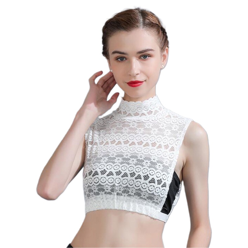 Áo Croptop Sát Nách Cổ Lọ Phối Ren Hoa Ngọt Ngào Có Thể Tháo Rời Cho Nữ