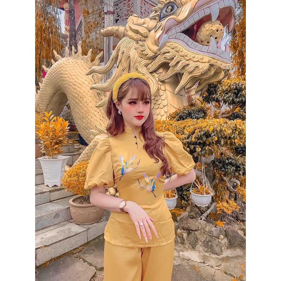 MẪU MỚI ĐỒ LAM ĐI CHÙA KIỂU TAY PHỒNG THÊU HẠT