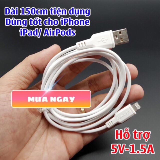 Dây sạc IPhone SIGNALEX chuẩn UK dài 1,5m, hỗ trợ 5V-1,5A sạc chuẩn, tiện dụng, giá rẻ