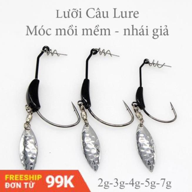 lưỡi câu lure, lưỡi câu móc mồi mềm, nhái giả, nhái thật có thìa xoay