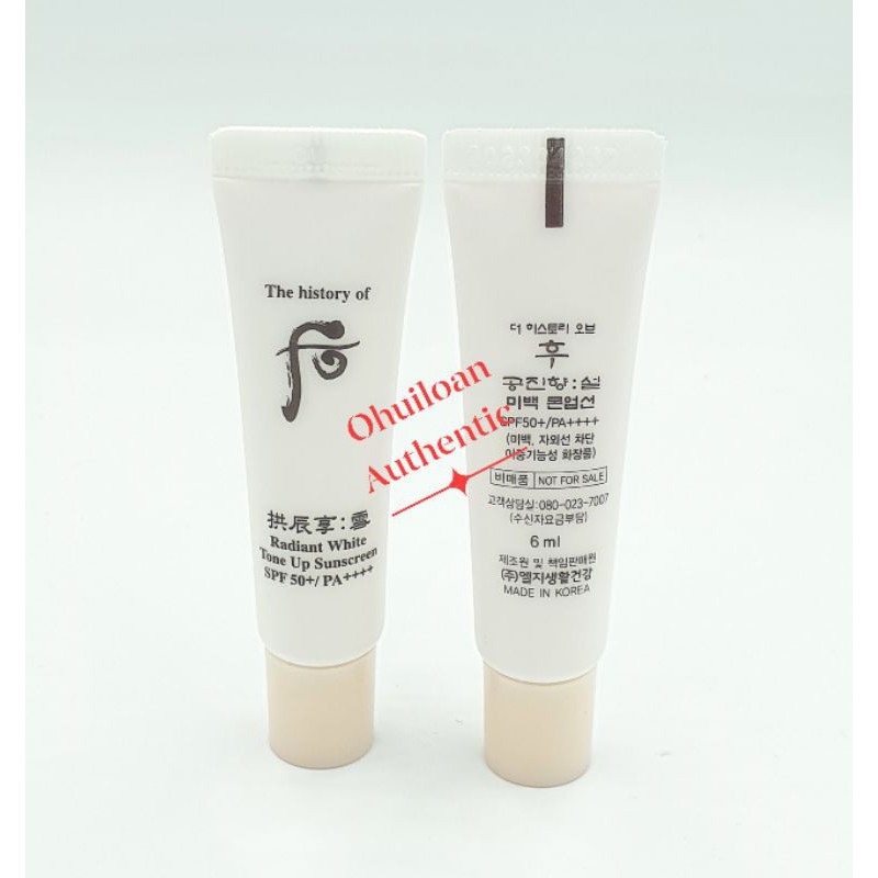 [Tuýp 6ml ] Kem chống nắng dưỡng trắng nâng tone tức thì WHOO RADIANT WHITE TONE UP SUNSCREEN SPF50+/ PA++++