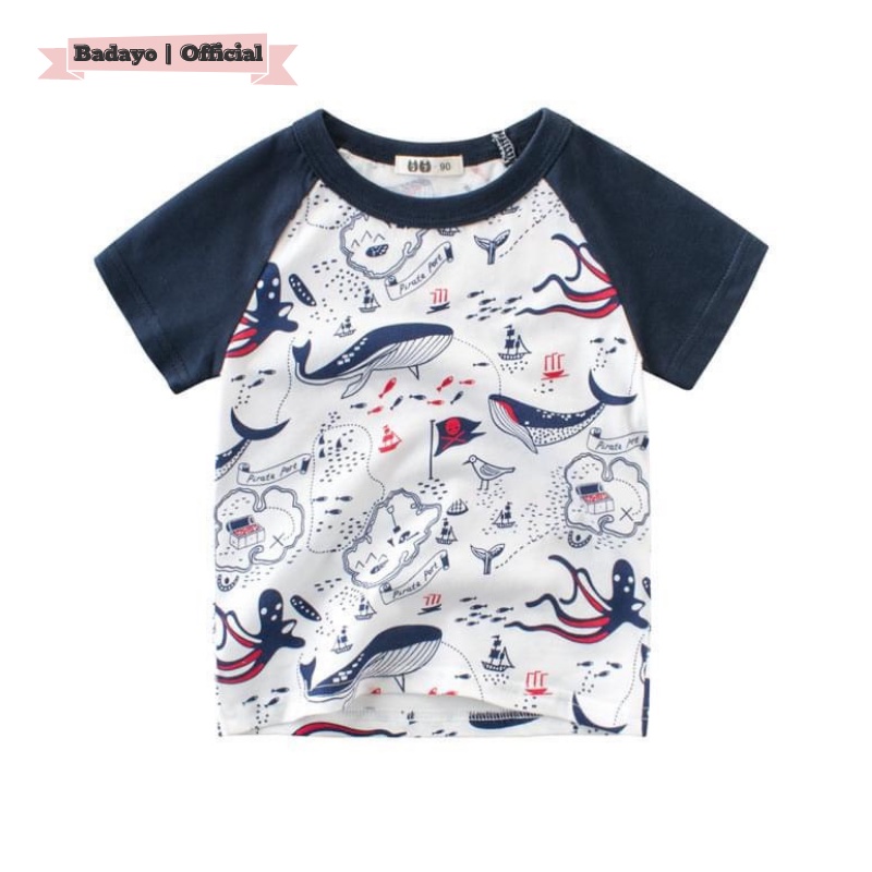 Áo thun bé trai gái cộc tay hàng xuất Châu Âu Kids chất cotton mềm mịn in hình ngộ nghĩnh BADAYO S1112