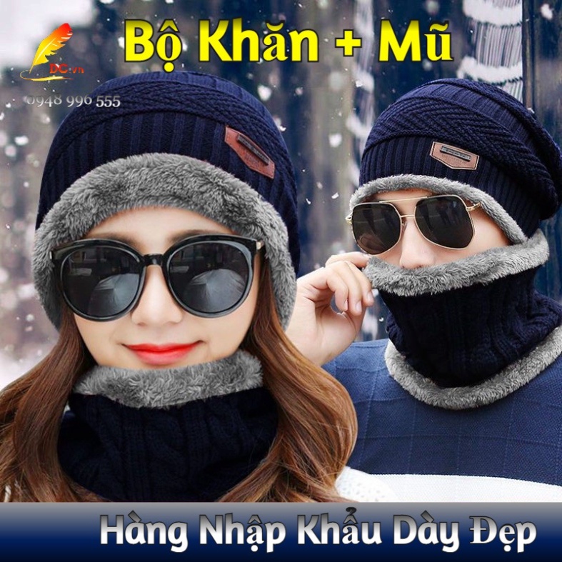 Bộ Khăn Mũ Len Nam Nữ Đội Đầu Quàng Cổ Hàn Quốc Nhập Khẩu Cao Cấp Loại Dày Đẹp Không Xù Lông - Quà Tặng