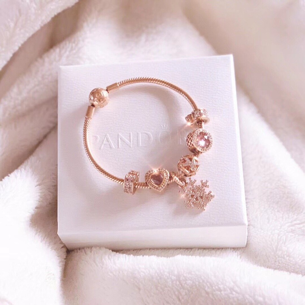 PANDORA Bộ Vòng Tay Mạ Bạc 925 Đính Đá Pha Lê Xanh Dương Làm Quà Tặng Sinh Nhật Thời Trang HG3YT566R5