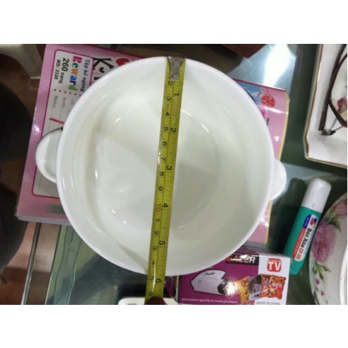 Bộ 3 bát THỐ sứ có tay cầm - Hộp 3 chiếc bát sứ hoa hồng đựng thực phẩm có nắp đậy