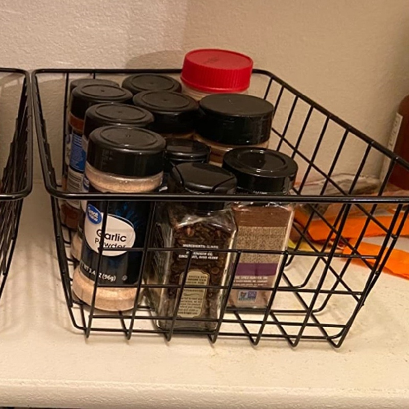 Set 2 Giỏ Đựng Mỹ Phẩm Bằng Kim Loại Tiện Dụng Cho Nhà Bếp / Phòng Tắm