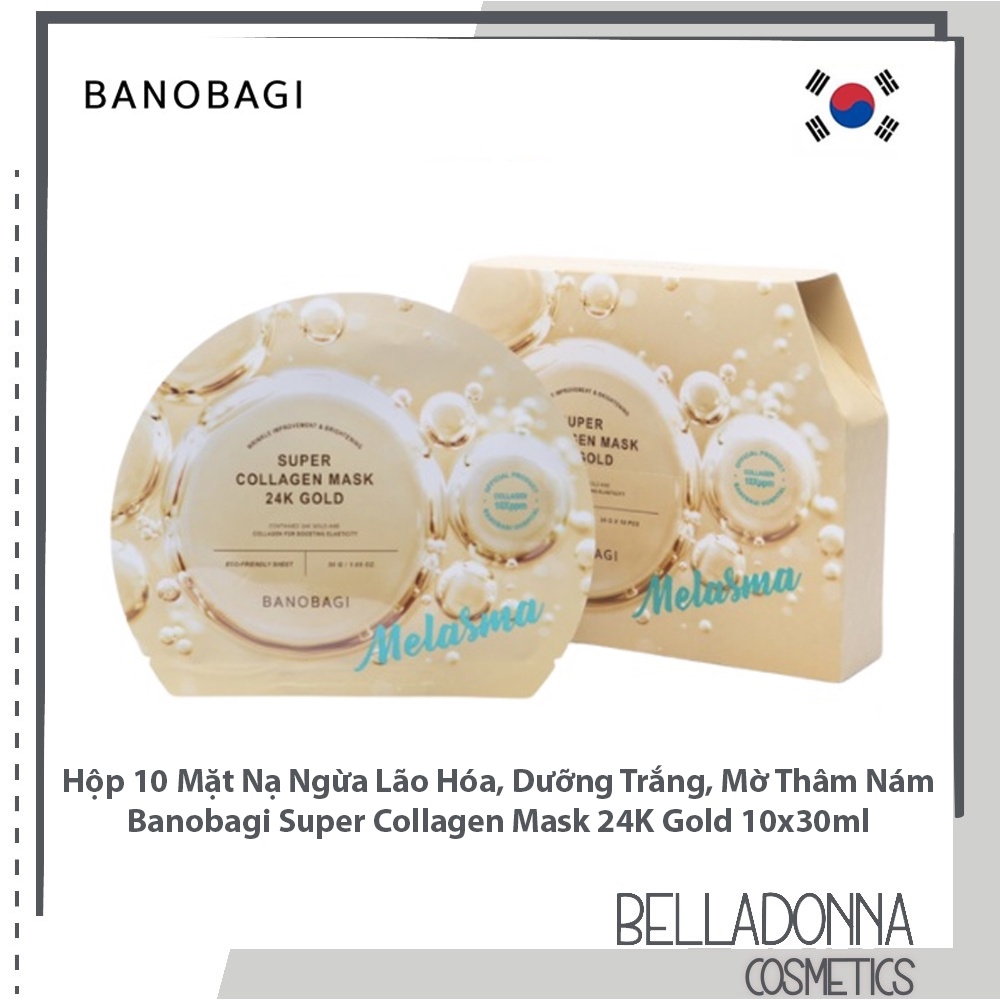 [CHÍNH HÃNG] Hộp 10 Mặt Nạ Ngừa Lão Hóa, Dưỡng Trắng, Mờ Thâm Banobagi Super Collagen Mask 24k Gold Melasma 10x30ml
