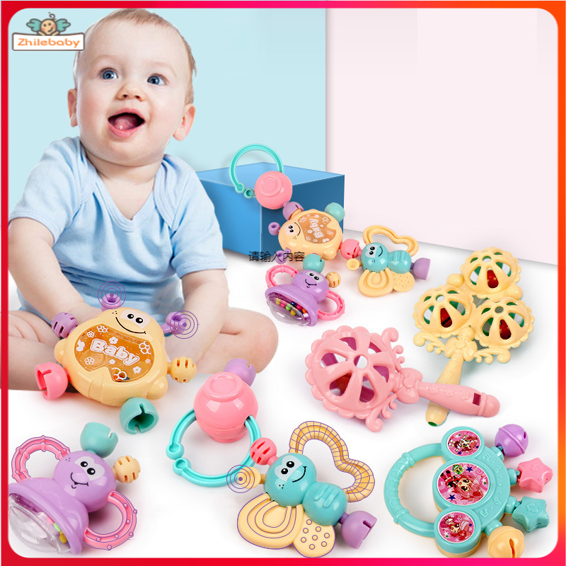 7Pcs Newborn Teether Baby Toys Early Learning Infant Wrist Rattle Teething Bite Playset Toy Baby Soft Rubber Safety