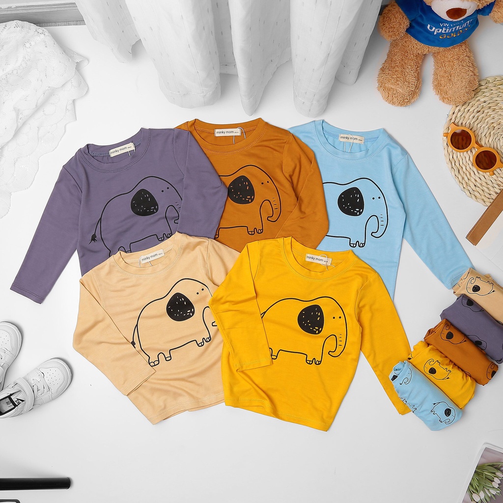 [Bé 19-32kg] Bộ dài tay thun lạnh in voi Minky Mom size nhí và đại cho bé trai bé gái từ 7-32kg