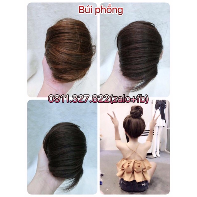 combo búi phồng hotgirl+ mái thưa tóc thật