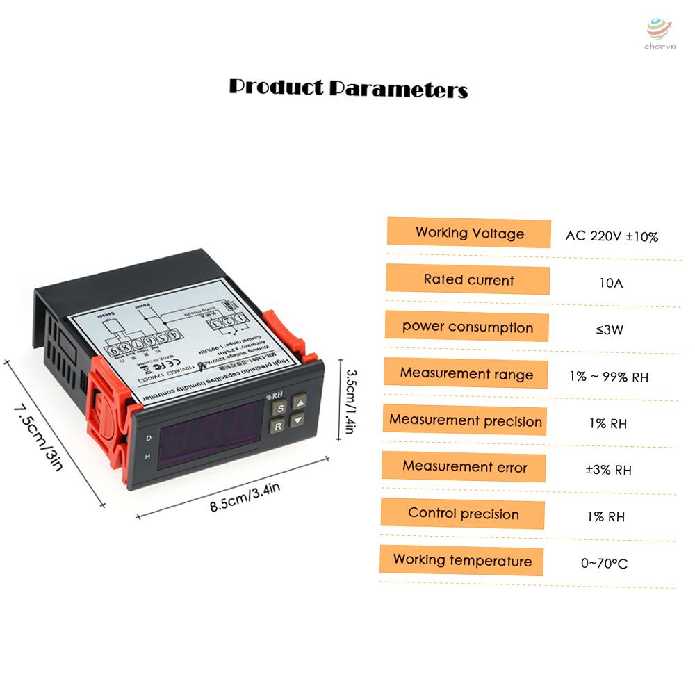 Bộ Điều Khiển Độ Ẩm Không Khí Kỹ Thuật Số Mini 10A 220V 1% ~ 99% Có Cảm Biến
