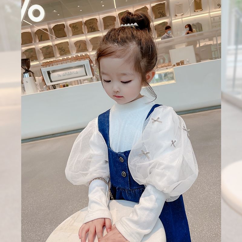 Quần yếm dài ống rộng phong cách cao bồi mùa thu thời trang dễ thương cho bé gái