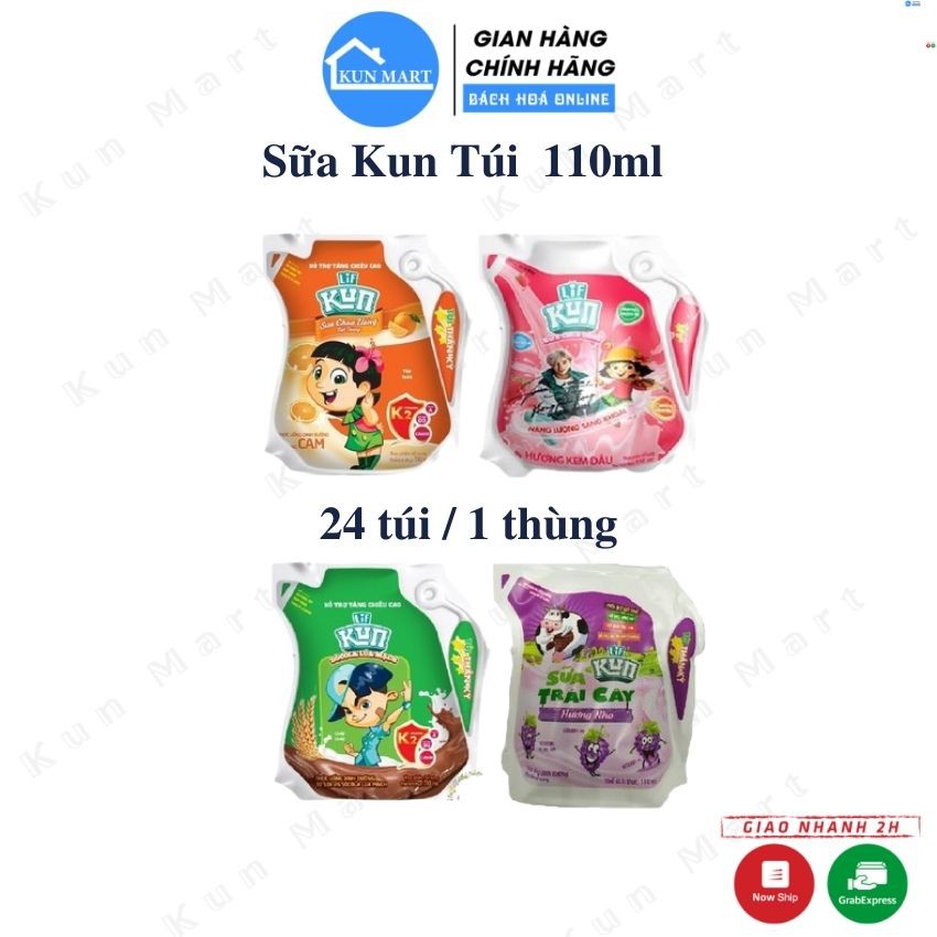 Sữa Kun Túi FreeshipSữa Kun Túi 110ml Thơm Ngon Bổ Dưỡng (thùng 24 gói)