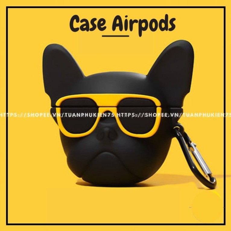 Airpods Case ⚡ Freeship ⚡ CHÓ PITBULL NGẦU KÍNH VÀNG Case Tai Nghe Không Dây Airpods 1/2/i12/Pro -