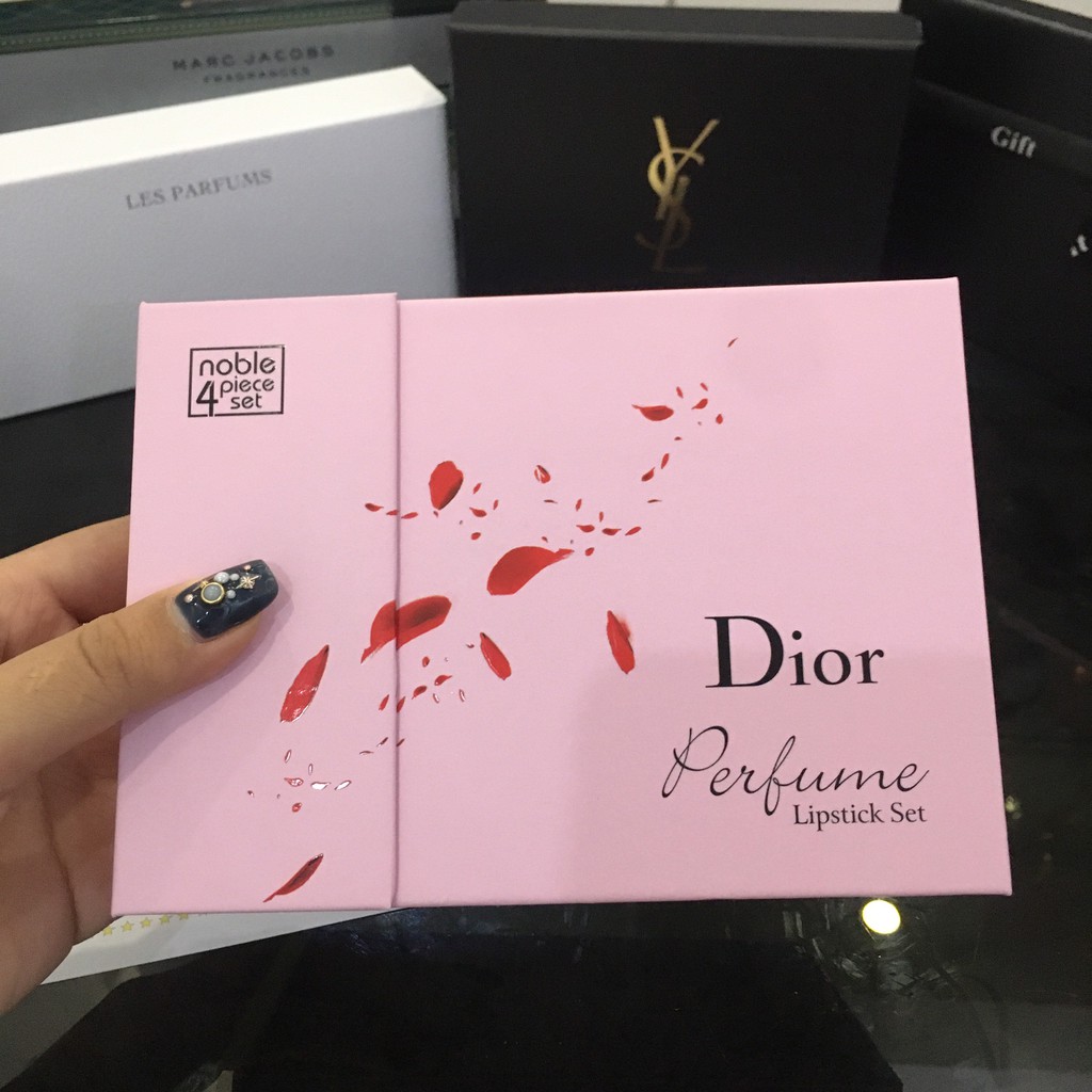 ❤️Bộ nước hoa mini❤️  nước hoa kèm son dior perfume lipstick set. bộ Môi Kèm Hộp Đựng Màu Hồng Xinh Xắn 999 | Thế Giới Skin Care