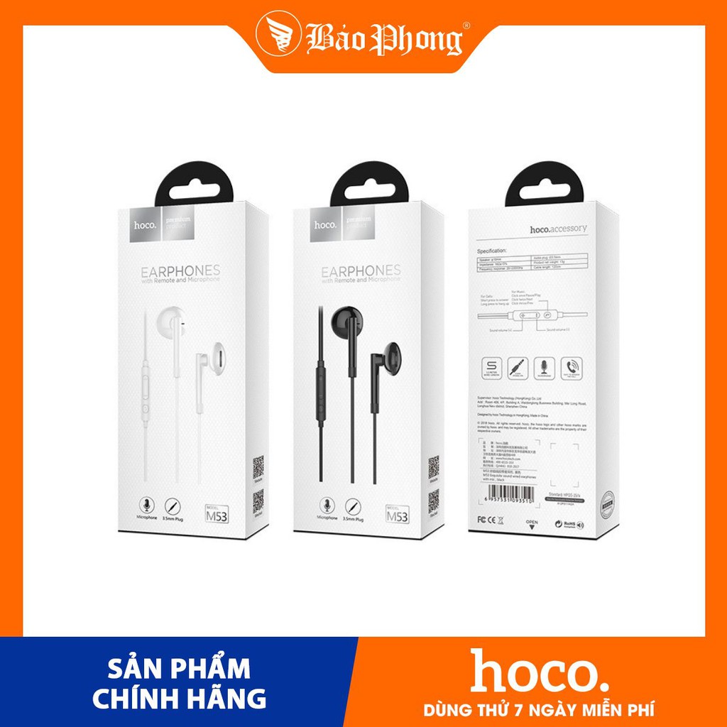 Tai nghe dây HOCO M53 CÓ MICRO ĐÀM THOẠI jack 3.5mm Dành cho điện thoại IP Huawei Oppo