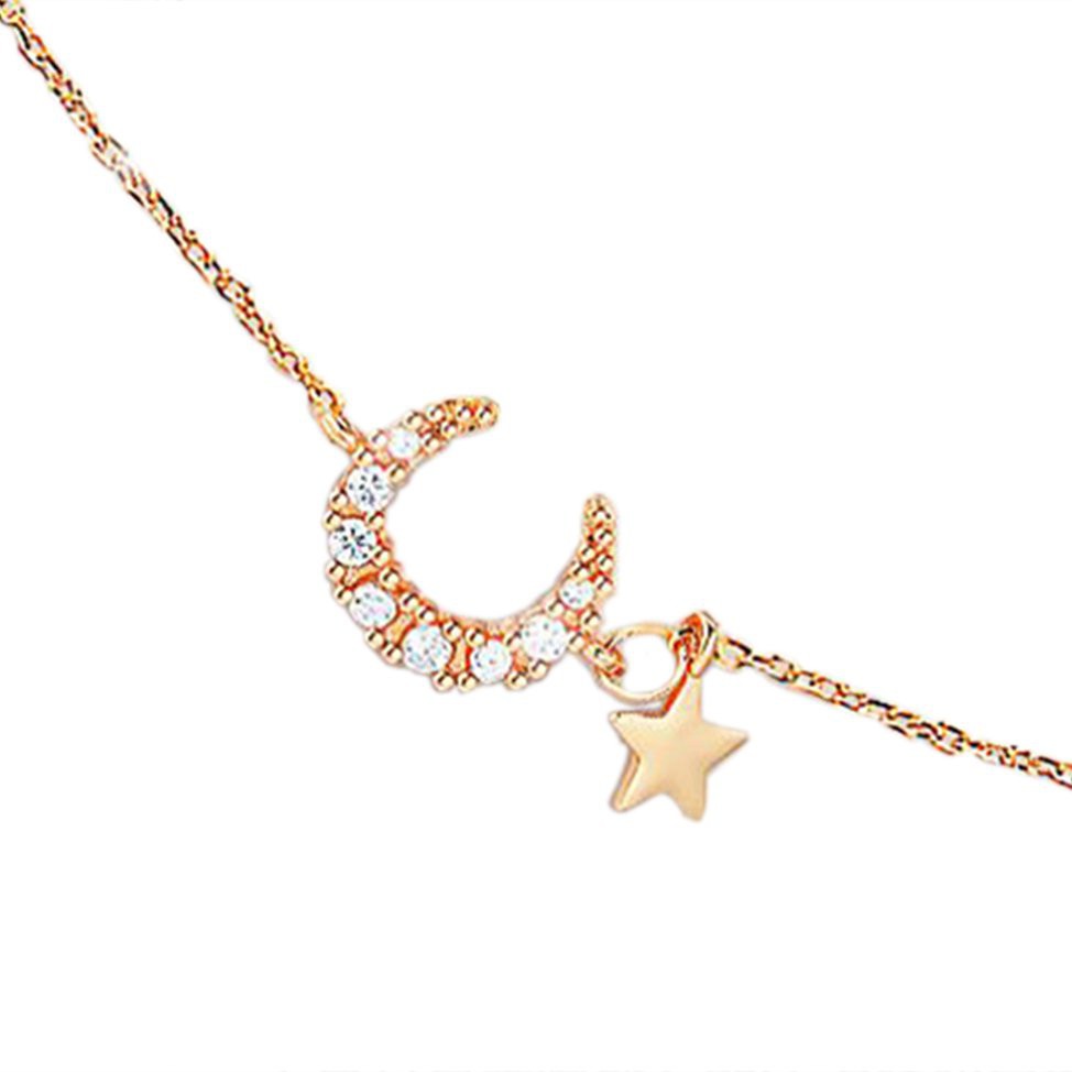 vòng cổ Mặt Trăng Sao Đính Đá Zircon Phong Cách Hàn Quốc