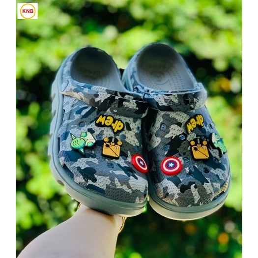 Dép nữ nam, Dép suc Duet Cross Xám Tro loang Camo -Freeship + 12 sticker- Dép Quai Ngang nam nữ bít đầu hàn quốc