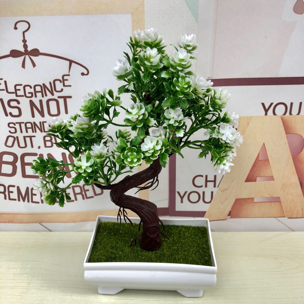 Chậu cây bonsai giả komatsu VI039 (kèm chậu,cao 22cm, rộng 16cm), cây hoa giả trang trí