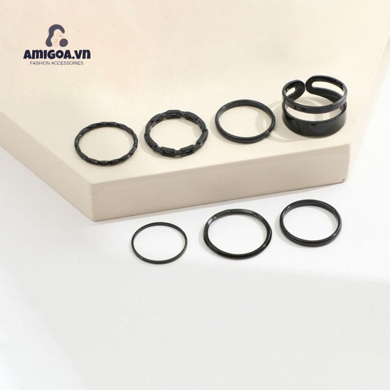 Bộ 7 Nhẫn Màu Đen Thiết Kế Sáng Tạo Cá Tính
