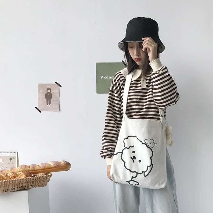 Túi đeo vai vải canvas sức chứa lớn phong cách Hàn Quốc xinh xắn dành cho nữ