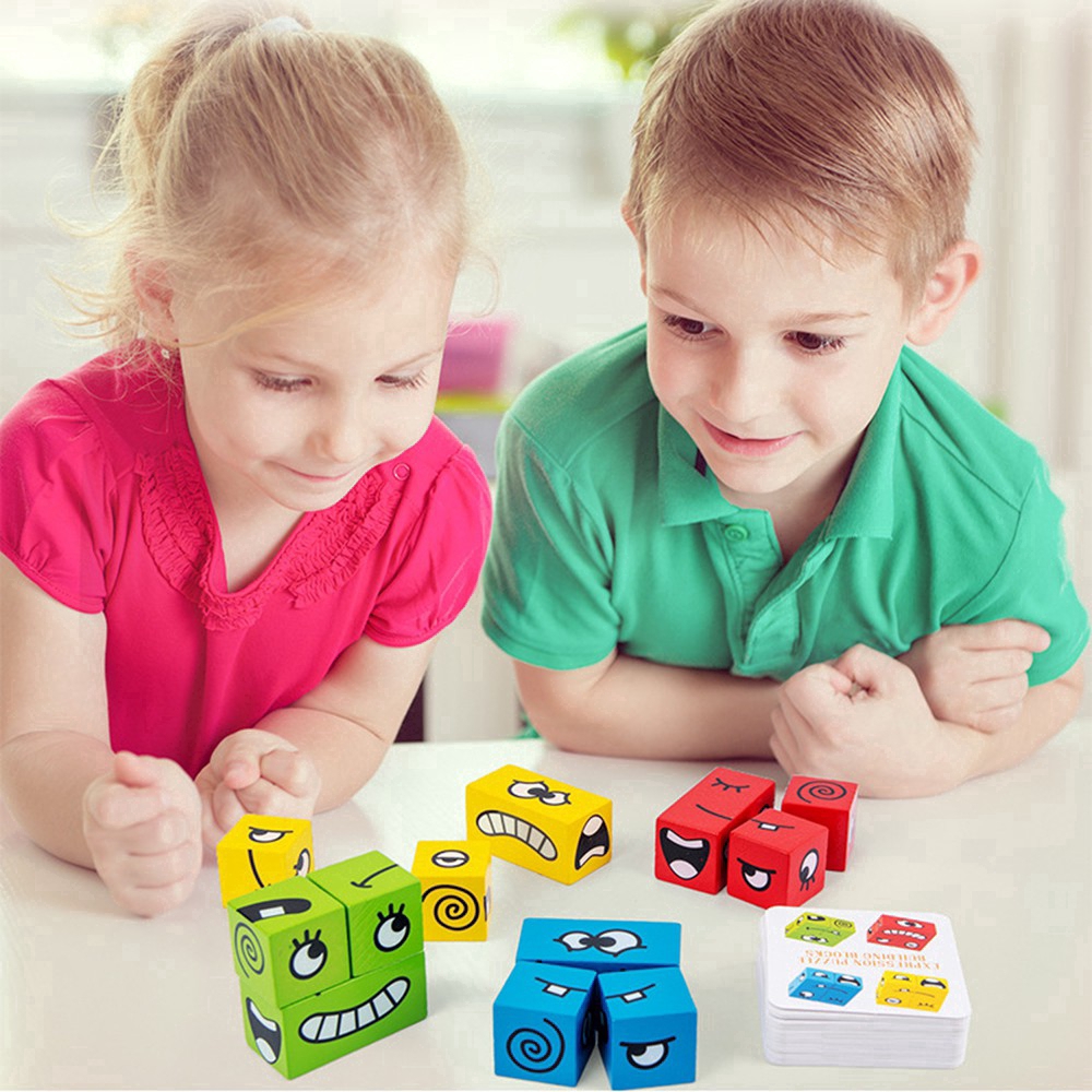 Rubik Đồ Chơi Khối Lắp Ráp Bằng Gỗ In Hình Biểu Tượng Cảm Xúc Giáo Dục Cho Bé