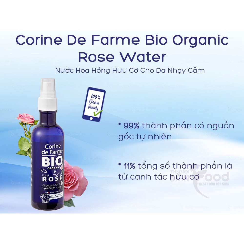 Nước Hoa Hồng Hữu Cơ Cho Da Nhạy Cảm Corine De Farme Bio Organic Rose Water 200ml