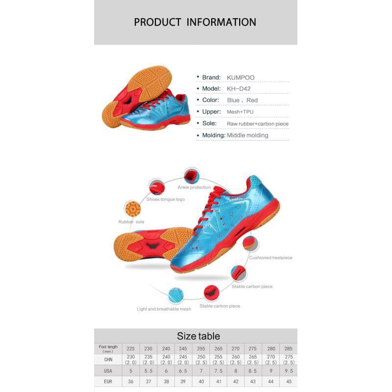 Giày cầu lông Kumpoo mã D42 chính hãng new 2021, Công nghệ mới nhẹ và êm ái