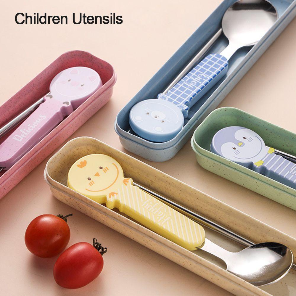 Set 2 Dụng Cụ Ăn Uống Di Động Bằng Thép Không Gỉ PP Cho Bé